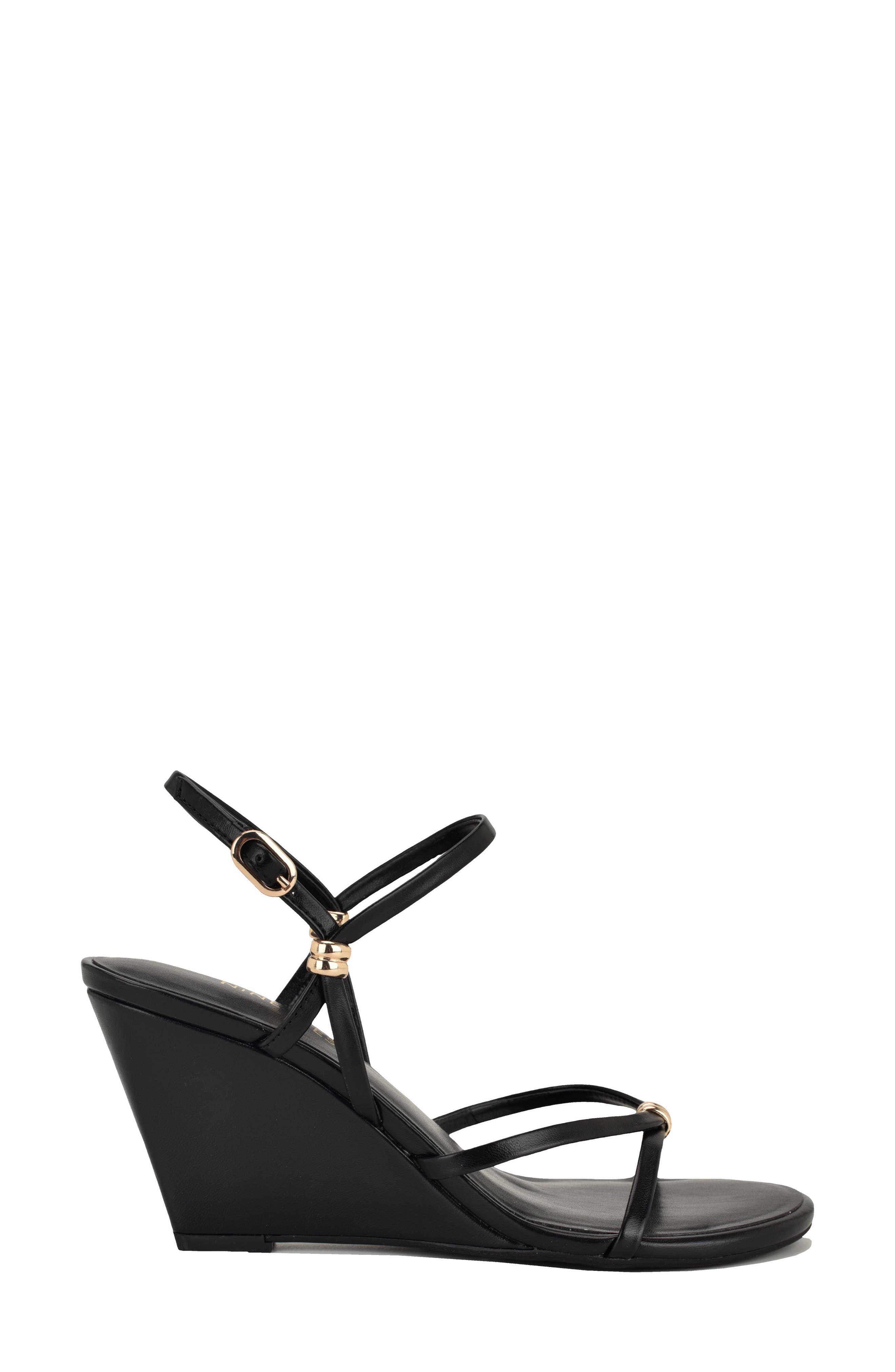 Nine West <p>Deklyn Faux Leather Wedge Sandal (Women)</p>, Alternate, color, Black