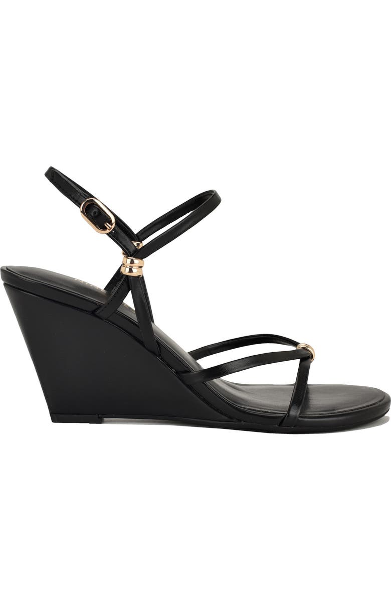 Nine West <p>Deklyn Faux Leather Wedge Sandal (Women)</p>, Alternate, color, Black