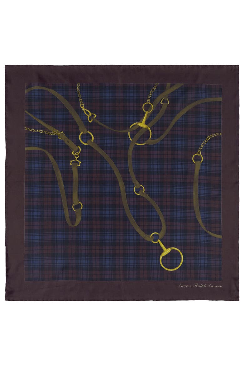 Equestrian Plaid Silk Square Scarf, Alternate, color, DARK GARNET