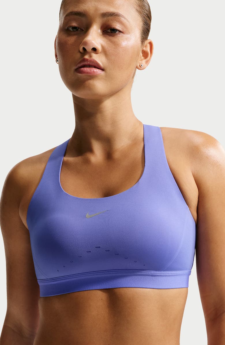 Nike Swift Dri-FIT High Support Sports Bra, Alternate, color, Sapphire/ Silver