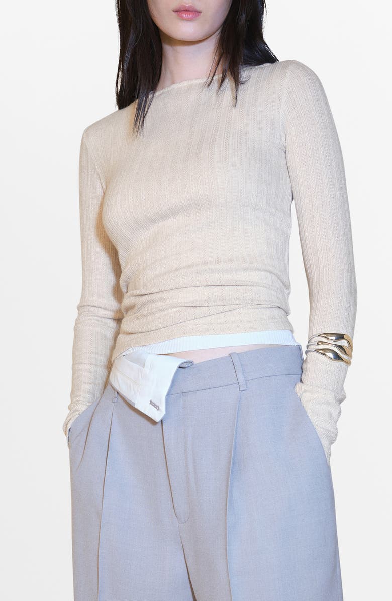 MANGO Pointelle Long Sleeve T-Shirt, Main, color, Light/ Pastel Grey