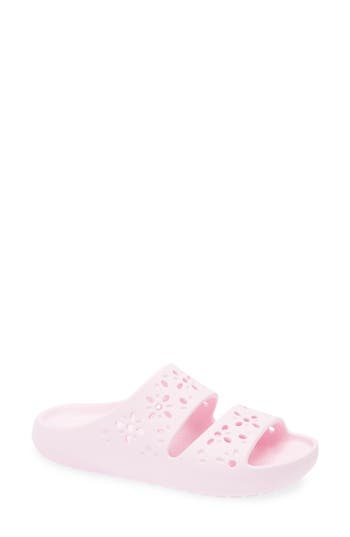 Crocs Classic Floral Cutout Slide Sandal In Pink