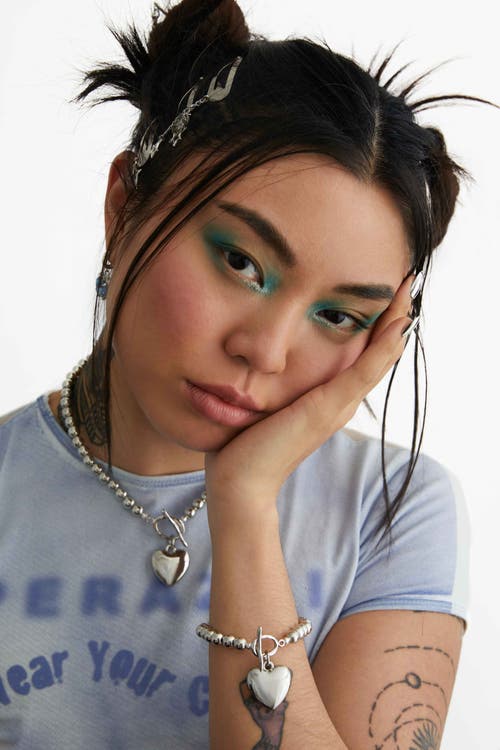 Velvet Luna Hematite Bracelet With Heart Charm In Silver