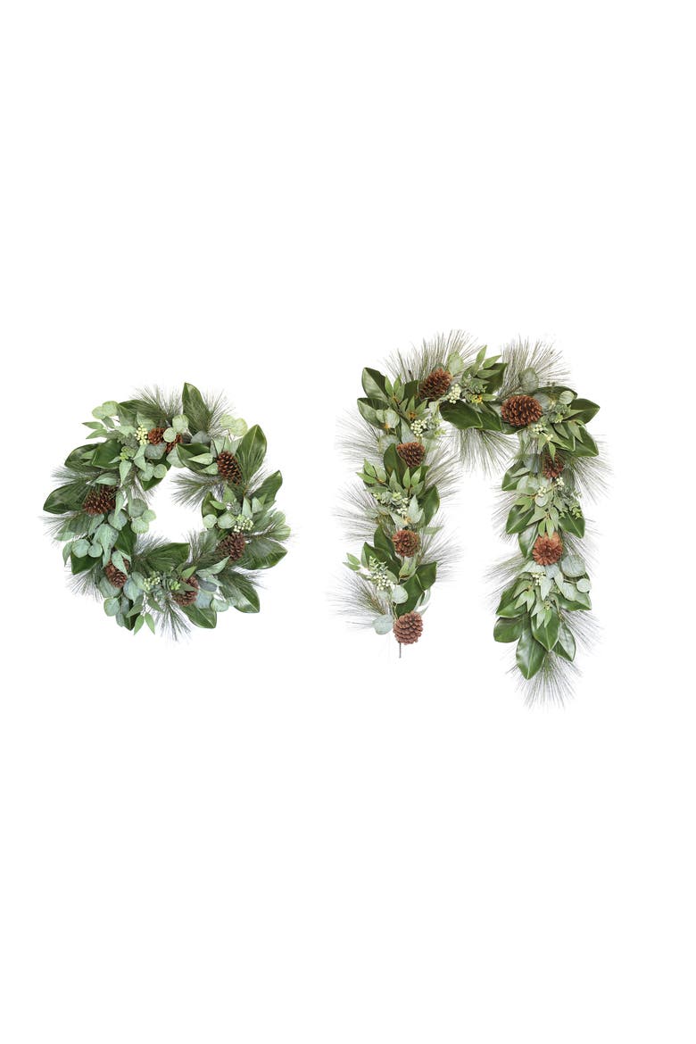 6' Magnolia, Eucalyptus, Pinecone, & Needle Pine Garland, Main, color, Green