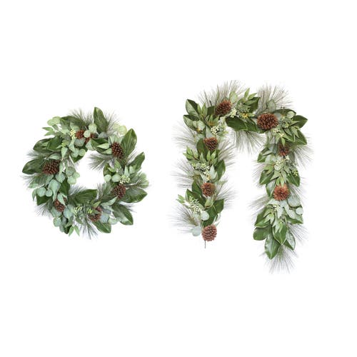 Cg Hunter 6' Magnolia, Eucalyptus, Pinecone, & Needle Pine Garland In Green