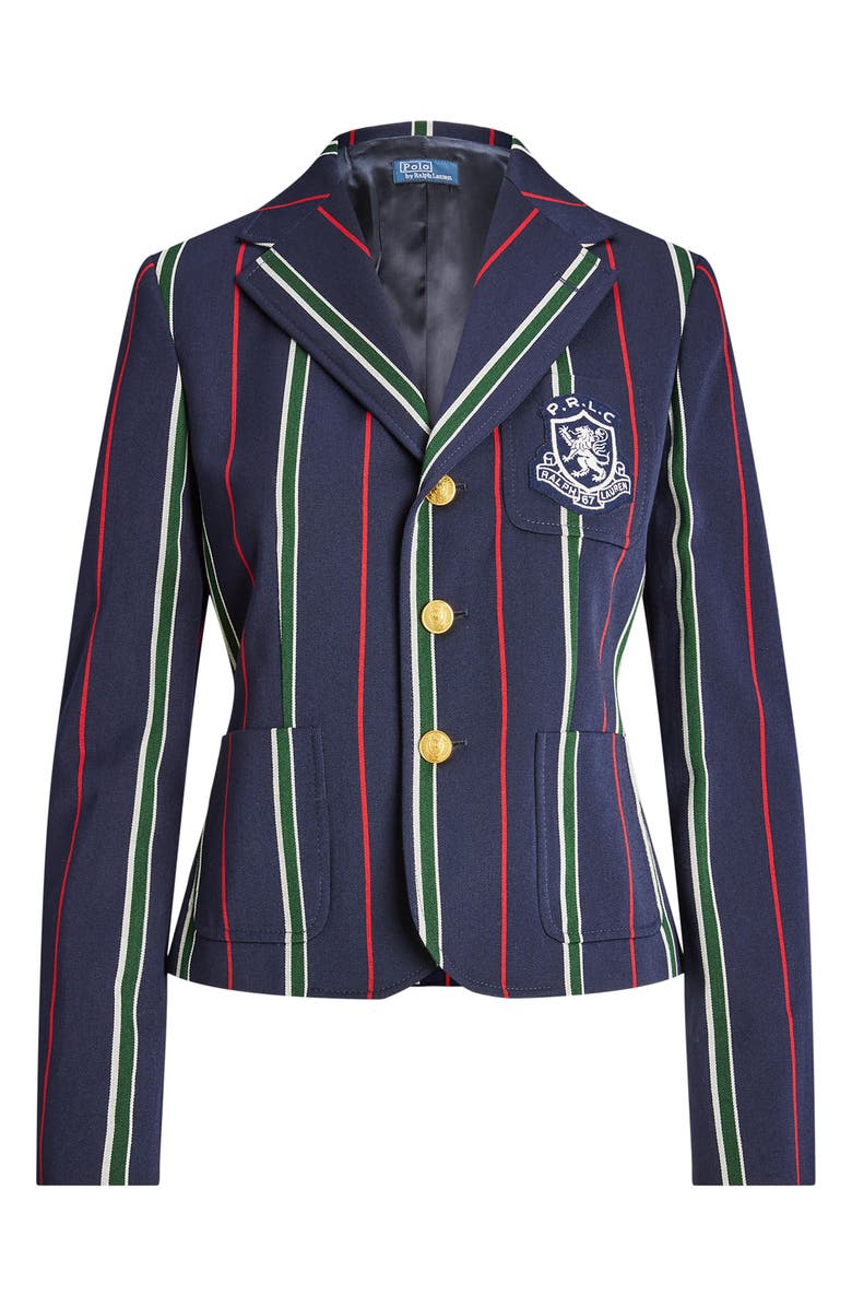 Polo Ralph Lauren Stripe Logo Patch Wool Blend Blazer, Alternate, color, Navy Multi Stripe