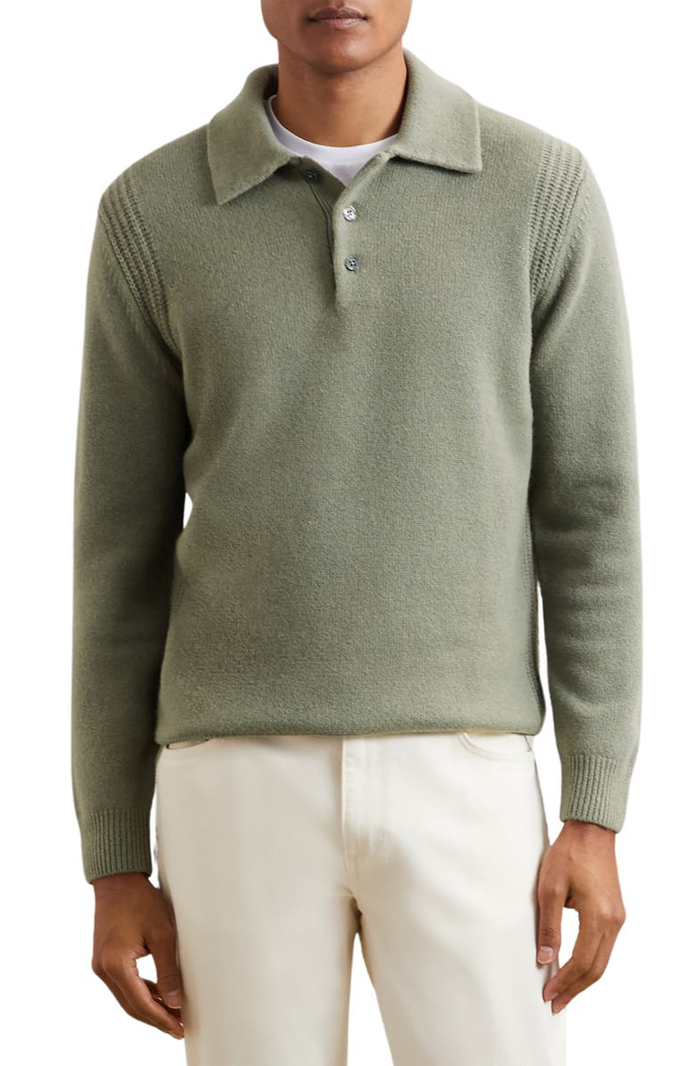 Reiss Deansgate Wool & Cashmere Polo Sweater, Main, color, Sage Green
