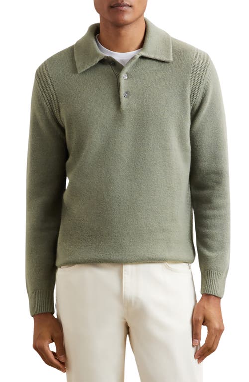 Reiss Sage Green Wool-blend Polo Jumper With Cashmere In Green