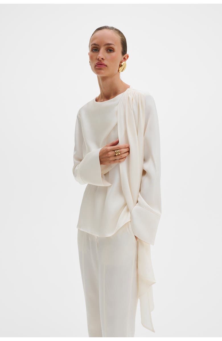 Malina Melandy Draped Cape Blouse, Main, color, Vanilla