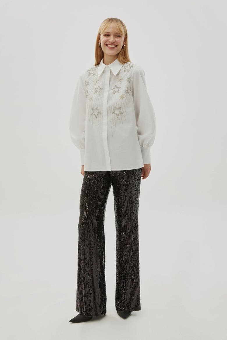 Piper Stone Embellished Shirt, Alternate, color, BONE