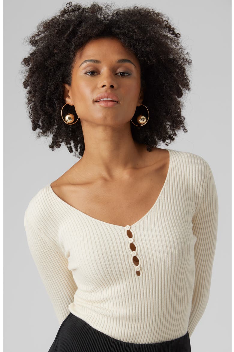 Karis Button Rib Top, Alternate, color, BIRCH