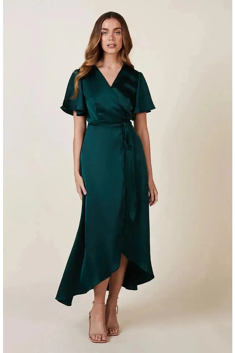 Florence Waterfall Hem Dress, Main, color, Forest Green
