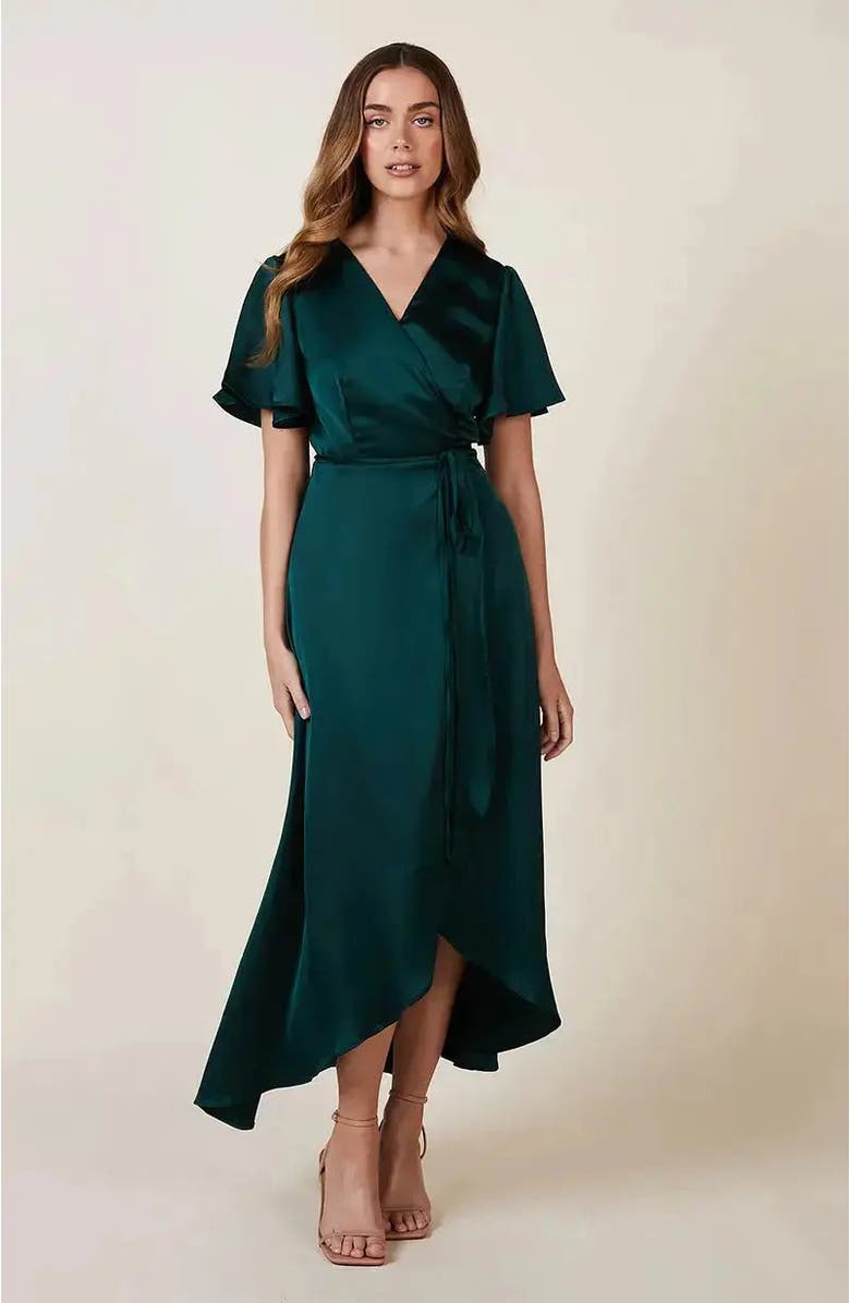 Rewritten Florence Waterfall Hem Dress, Main, color, Forest Green