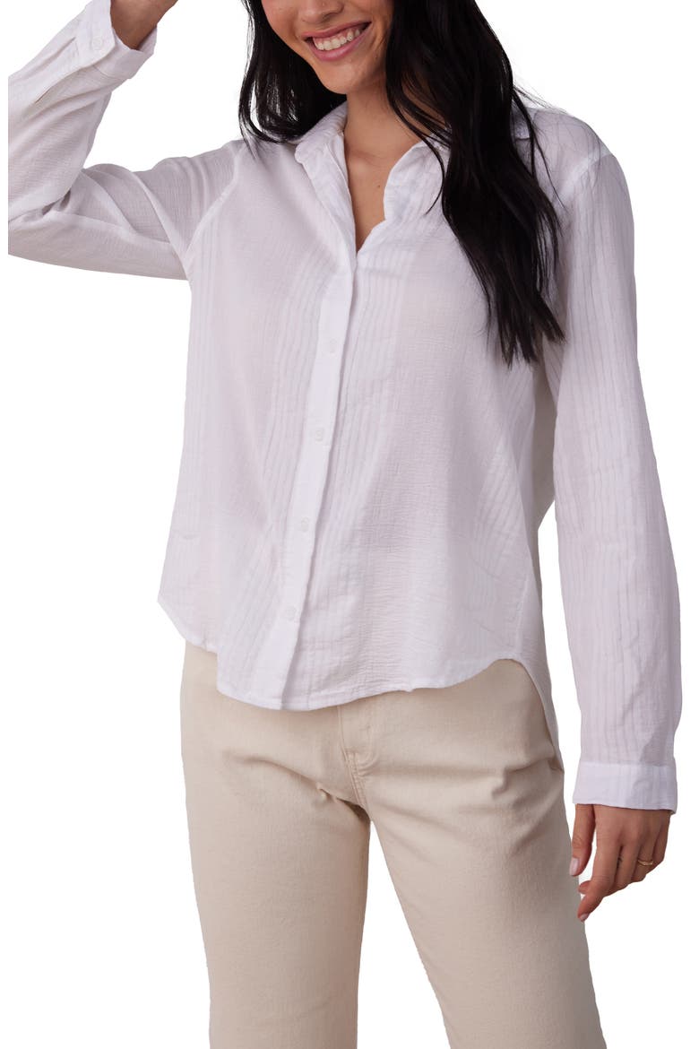 Tonal Stripe Cotton & Linen Button-Up Shirt, Main, color, WHITE