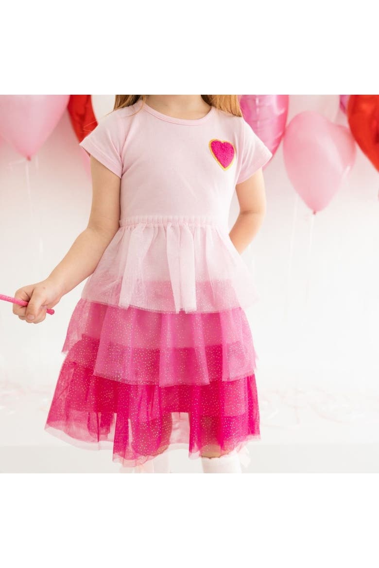 Pink Petal Valentine's Day Short Sleeve Tutu Dress, Alternate, color, Pink