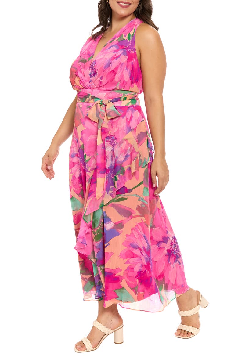 Tie Waist Maxi Dress, Alternate, color, PEACH/ PINK