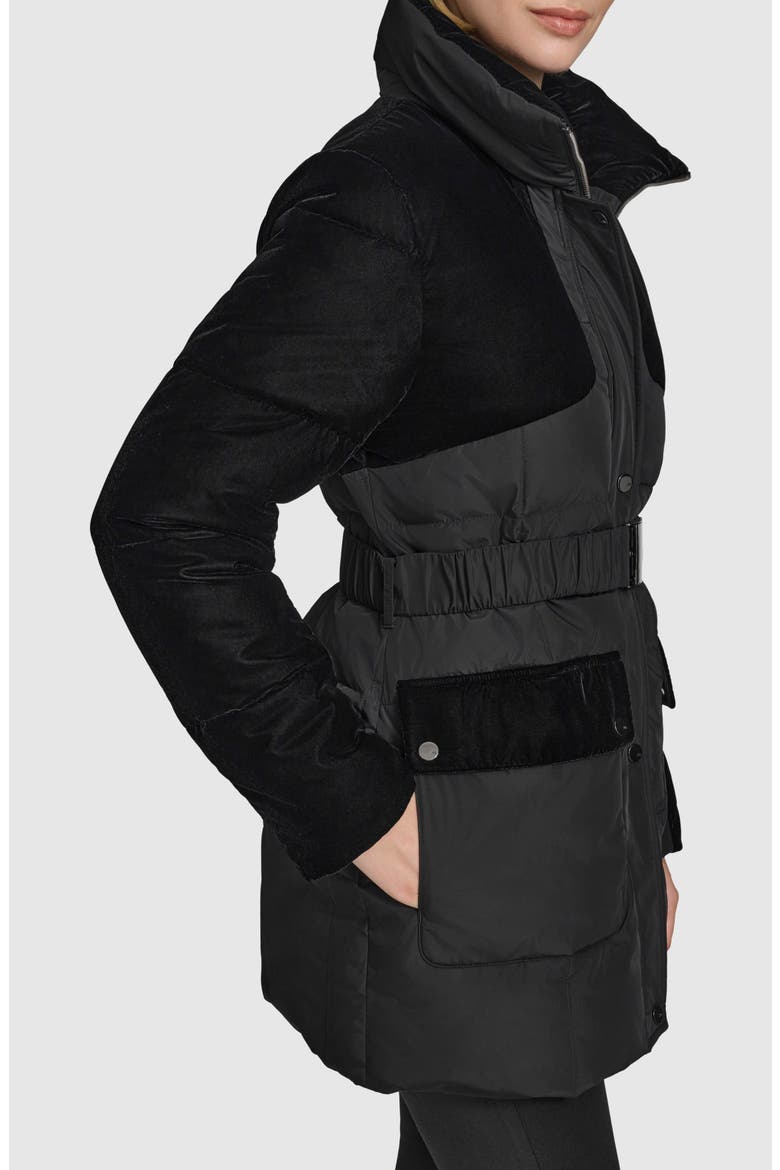 Kempsey Belted Mixed Media Coat, Alternate, color, BLACK