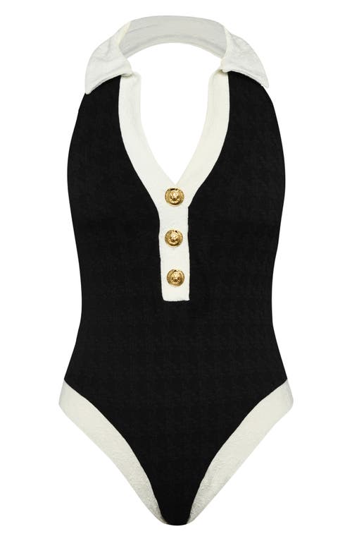 L'agence Natalya Colorblock Halter One-piece Swimsuit In Black
