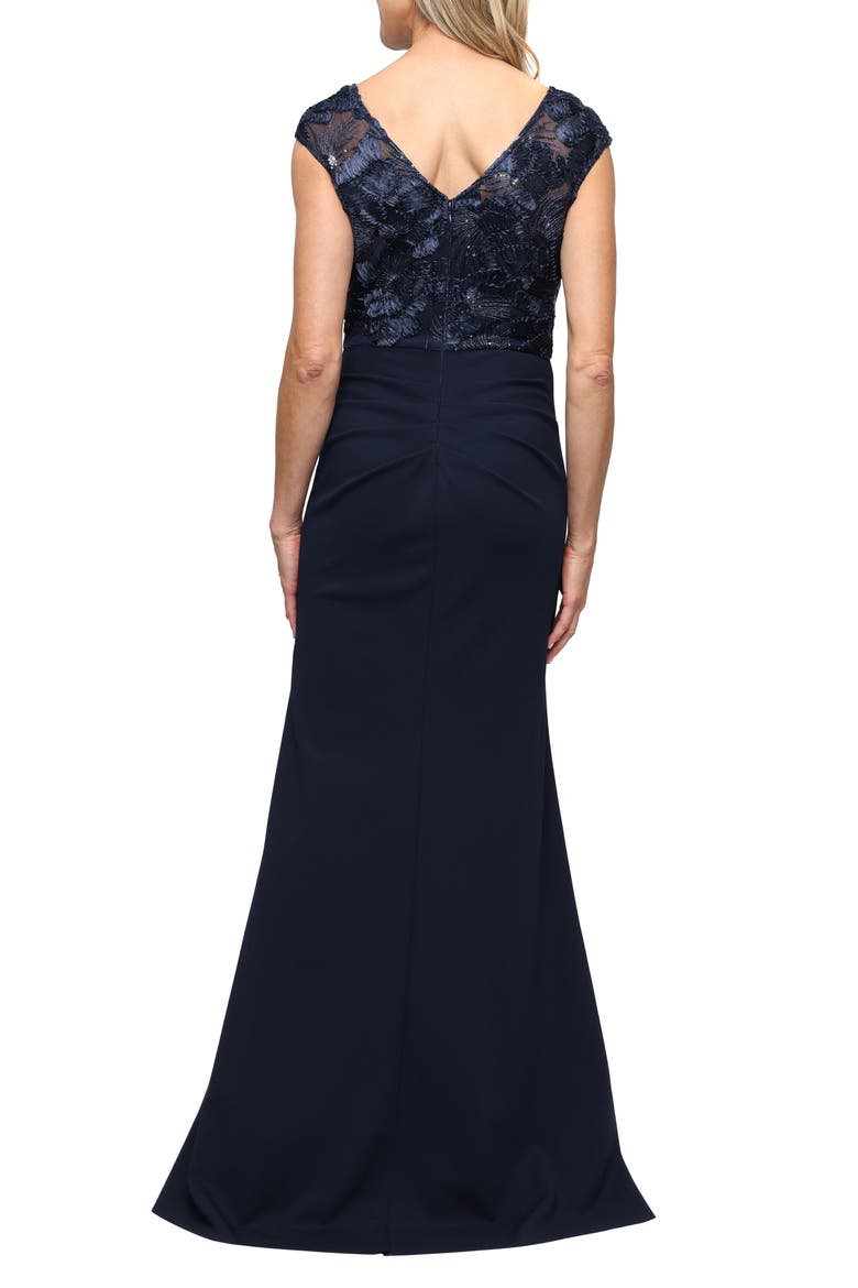 Soutache Crepe Gown, Alternate, color, NAVY