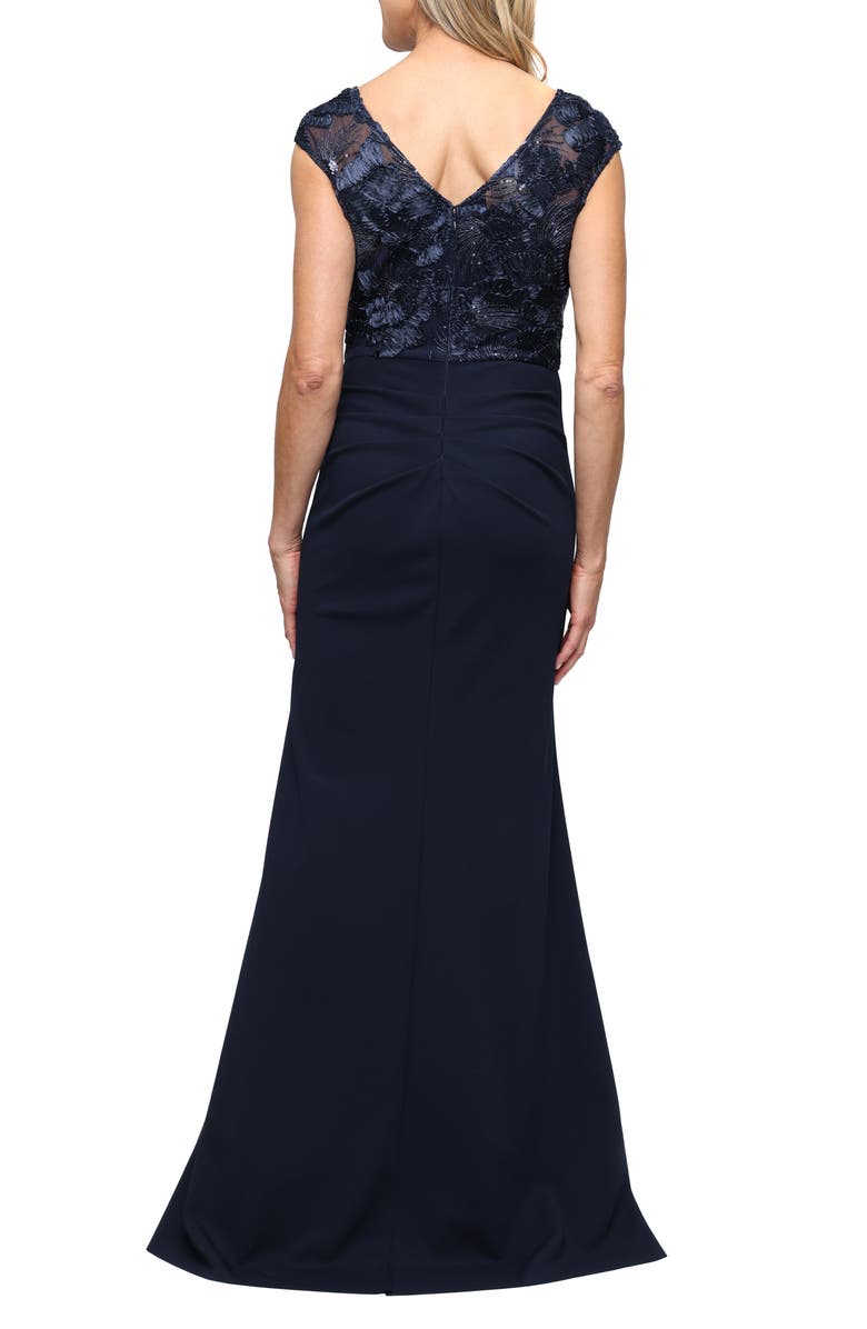 Alex Evenings Soutache Crepe Gown, Alternate, color, Navy