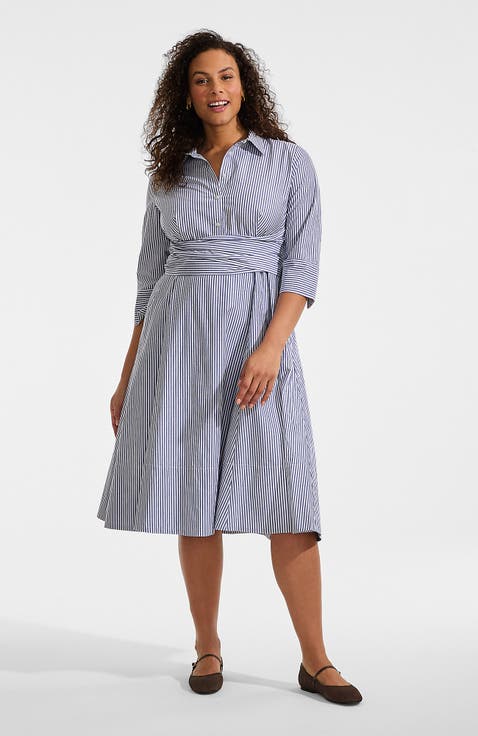 Plus Size Poplin Midi Wrap Front Dress