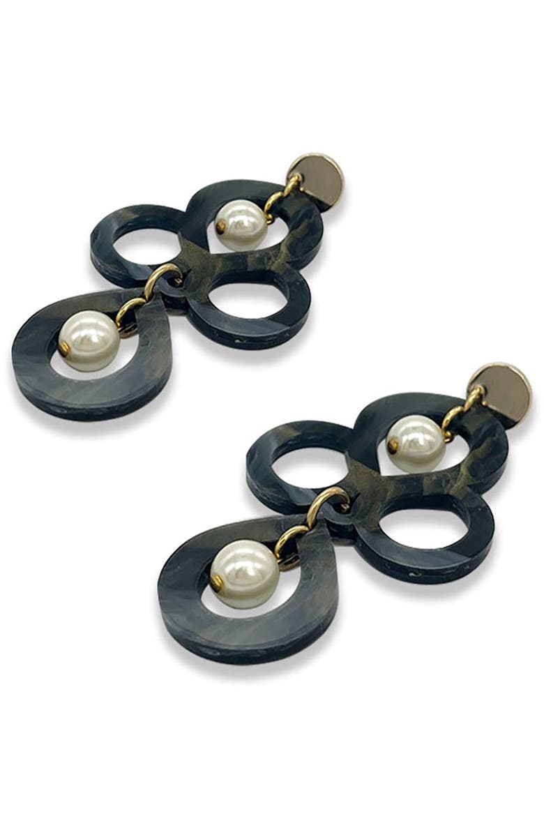 Petite Batik Earrings - Black Swirl & Pearl, Alternate, color, Black Swirl & Pearl