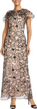 Maggy London Short Sleeve Illusion Gown