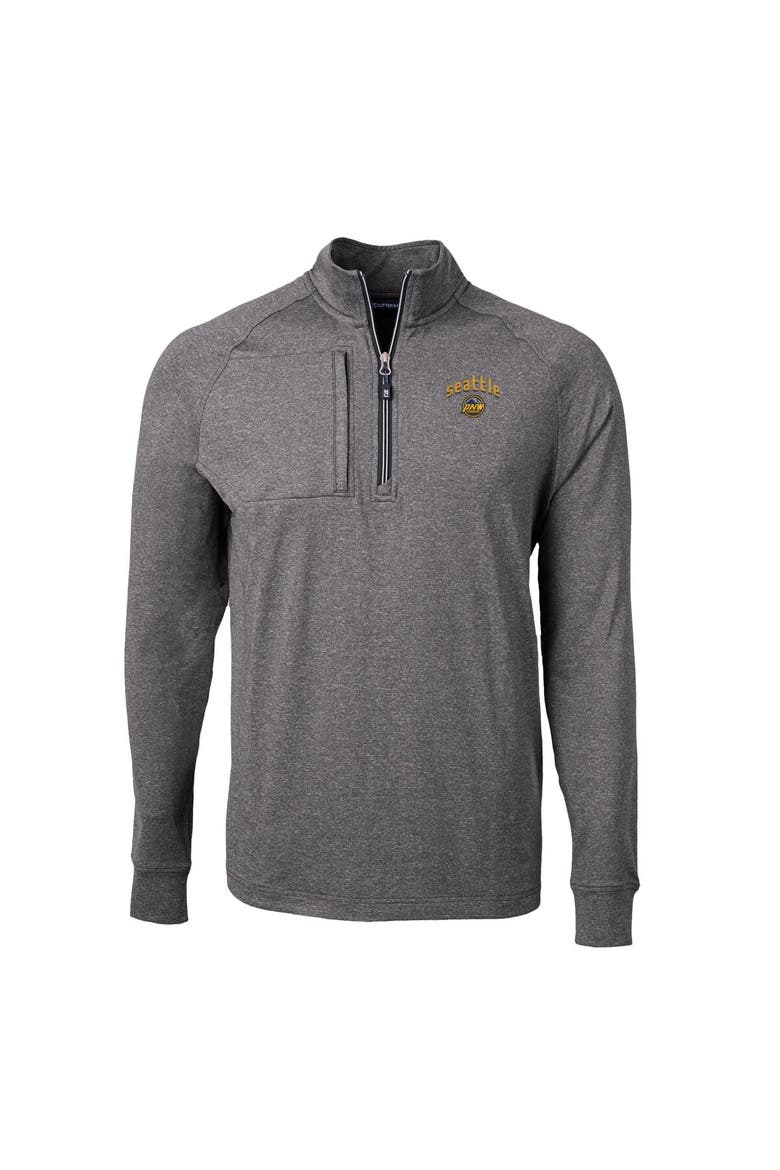 Men's Cutter & Buck Heather Black Seattle Mariners City Connect Big & Tall Adapt Eco Knit Heather Quarter-Zip Pullover Top, Alternate, color, Heather Black