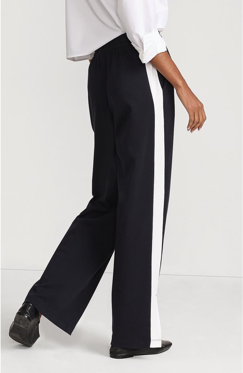 Lands' End Knit High Rise Relaxed Straight Leg Side Stripe Pants, Alternate, color, Black/White