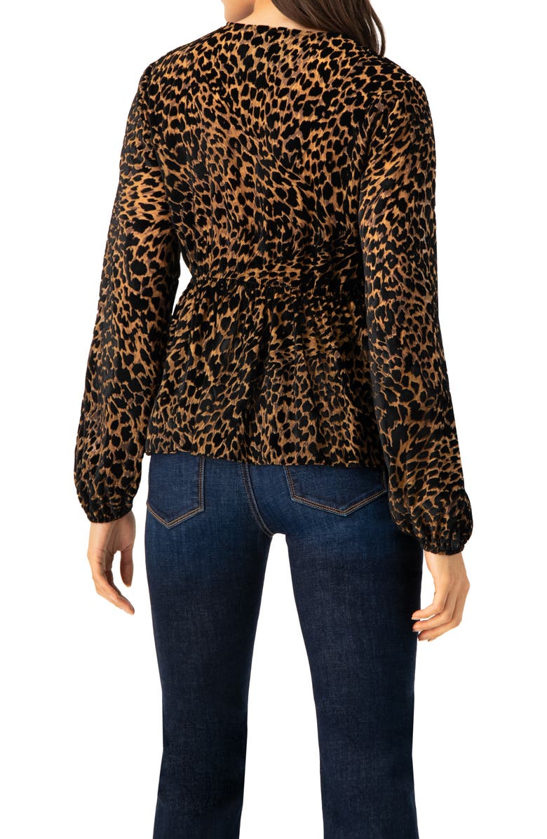 IVONNE V-Neck Animal Print Blouse With Velvet Flock, Alternate, color, Black