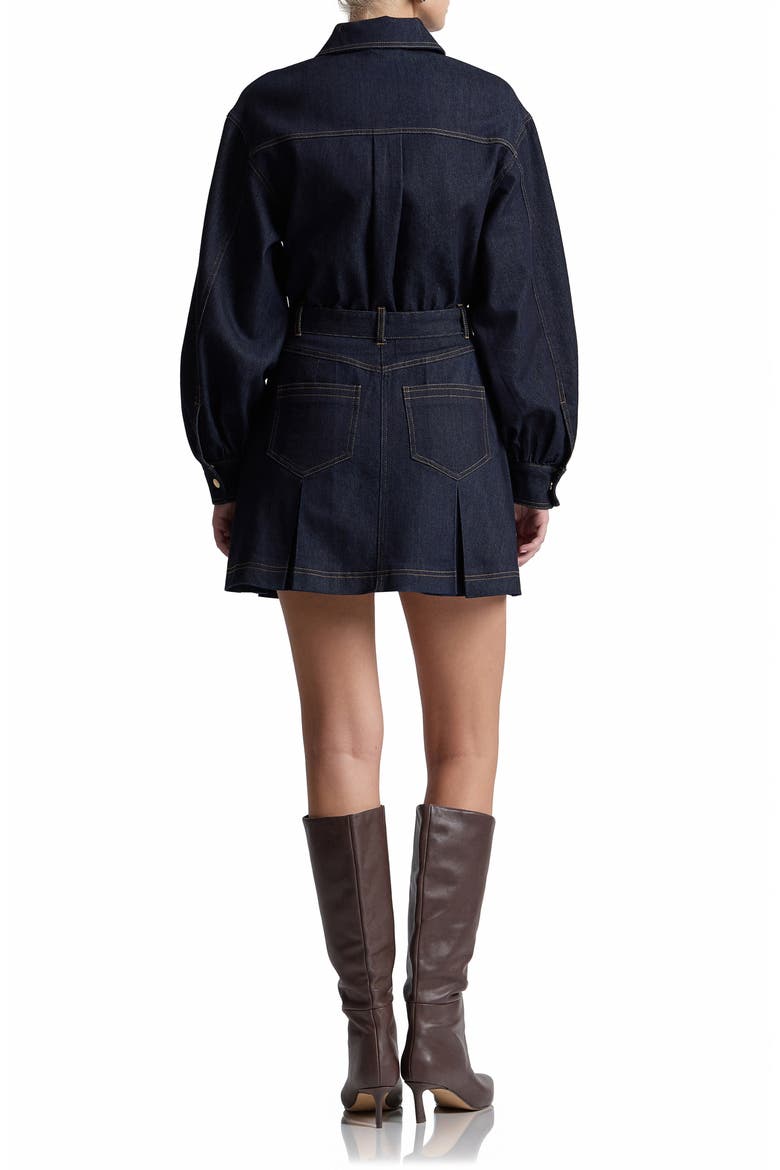 Belted Long Sleeve Stretch Denim MInidress, Alternate, color, DARK RINSE