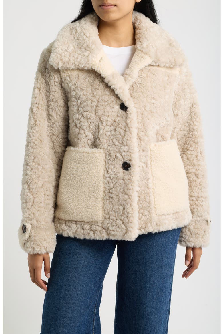 Faux Fur Combo Jacket, Alternate, color, GREY/ CREAM