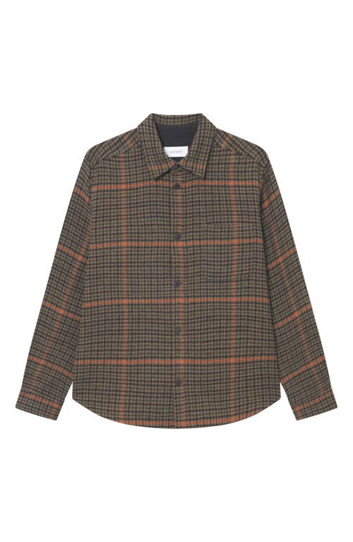 Les Deux Kody Houndstooth Wool Blend Overshirt In Green