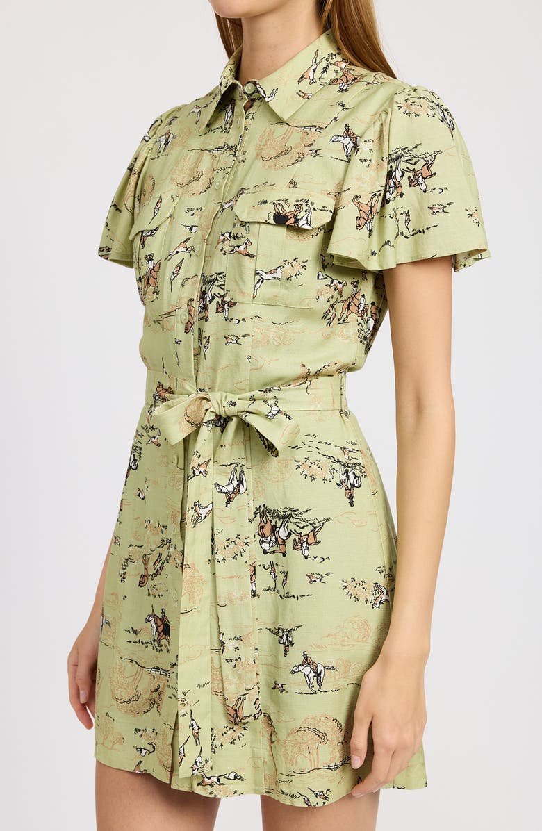 En Saison Brooks Hunt Print Short Sleeve Mini Shirtdress, Alternate, color, 