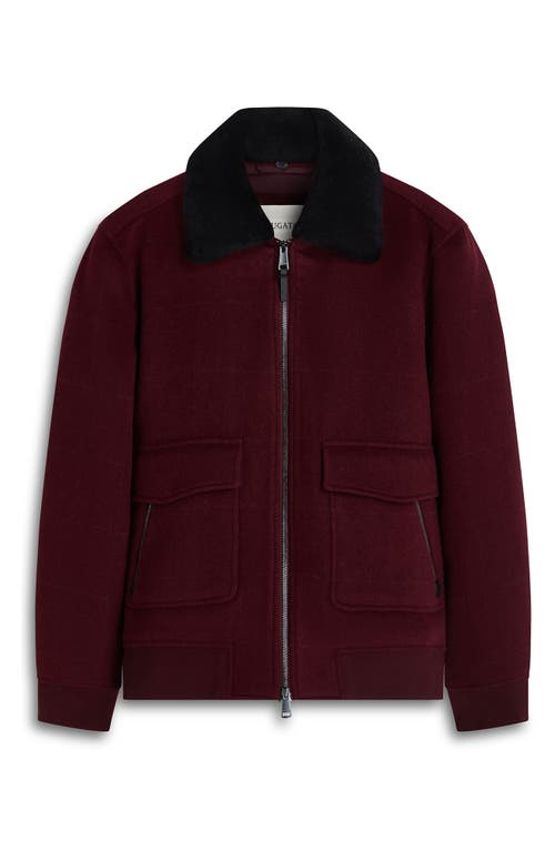 Bugatchi Wool Blend Bomber Jacket With Detachable Genuine Shearling Collar In Brown
