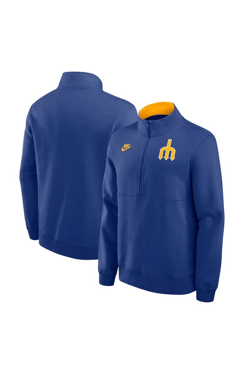 Nike Men's Nike Royal Seattle Mariners Cooperstown Collection Fleece Half-Zip Pullover, Main, color, 