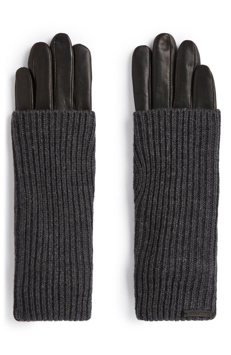AllSaints Knit & Leather Gloves, Alternate, color, 