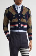 Thom Browne Argyle Intarsia Shrunken Virgin Wool Blend Cardigan