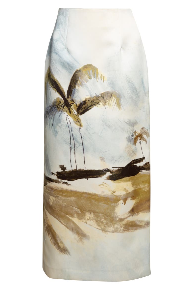 Dominican Landscape Satin Pencil Skirt, Alternate, color, BLUE GREEN MULTI