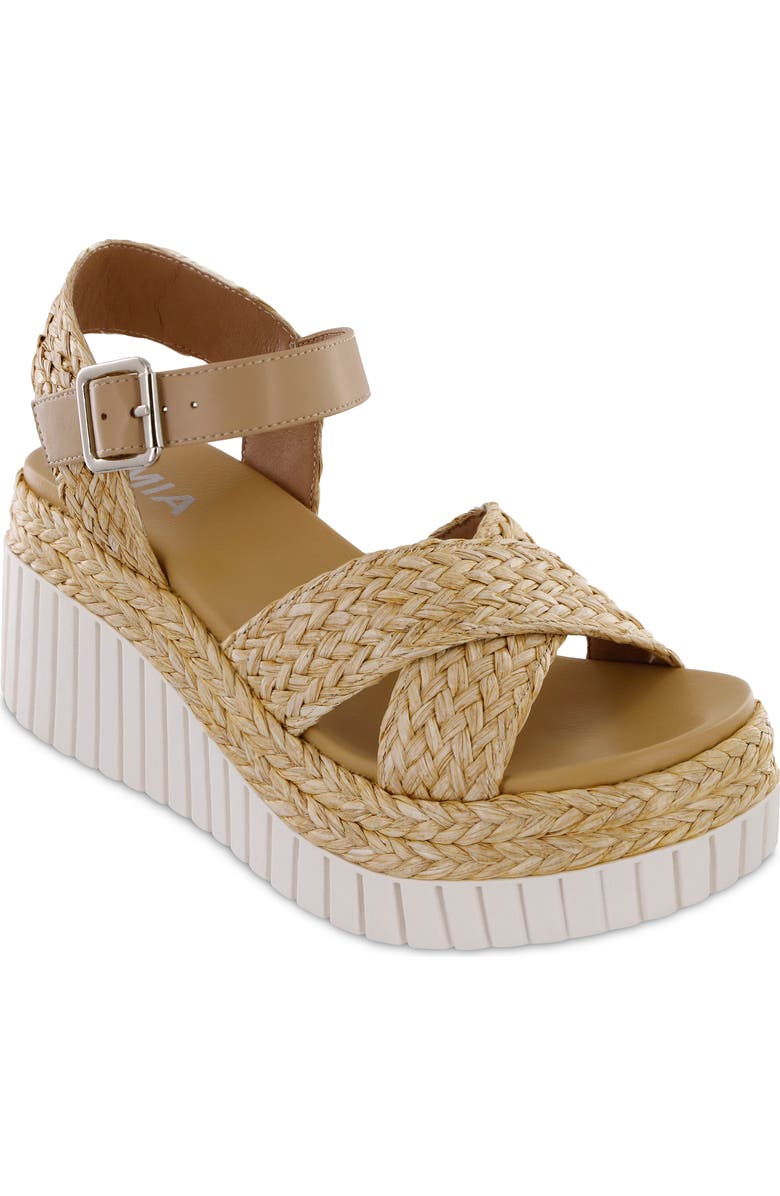 MIA Zamara Raffia Wedge Platform Sandal, Main, color,