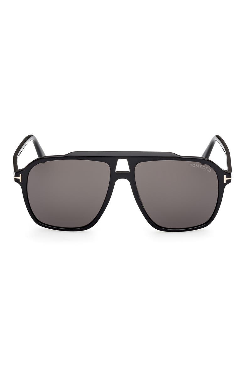 Autari 56mm Navigator Sunglasses, Main, color, SHINY BLACK / SMOKE