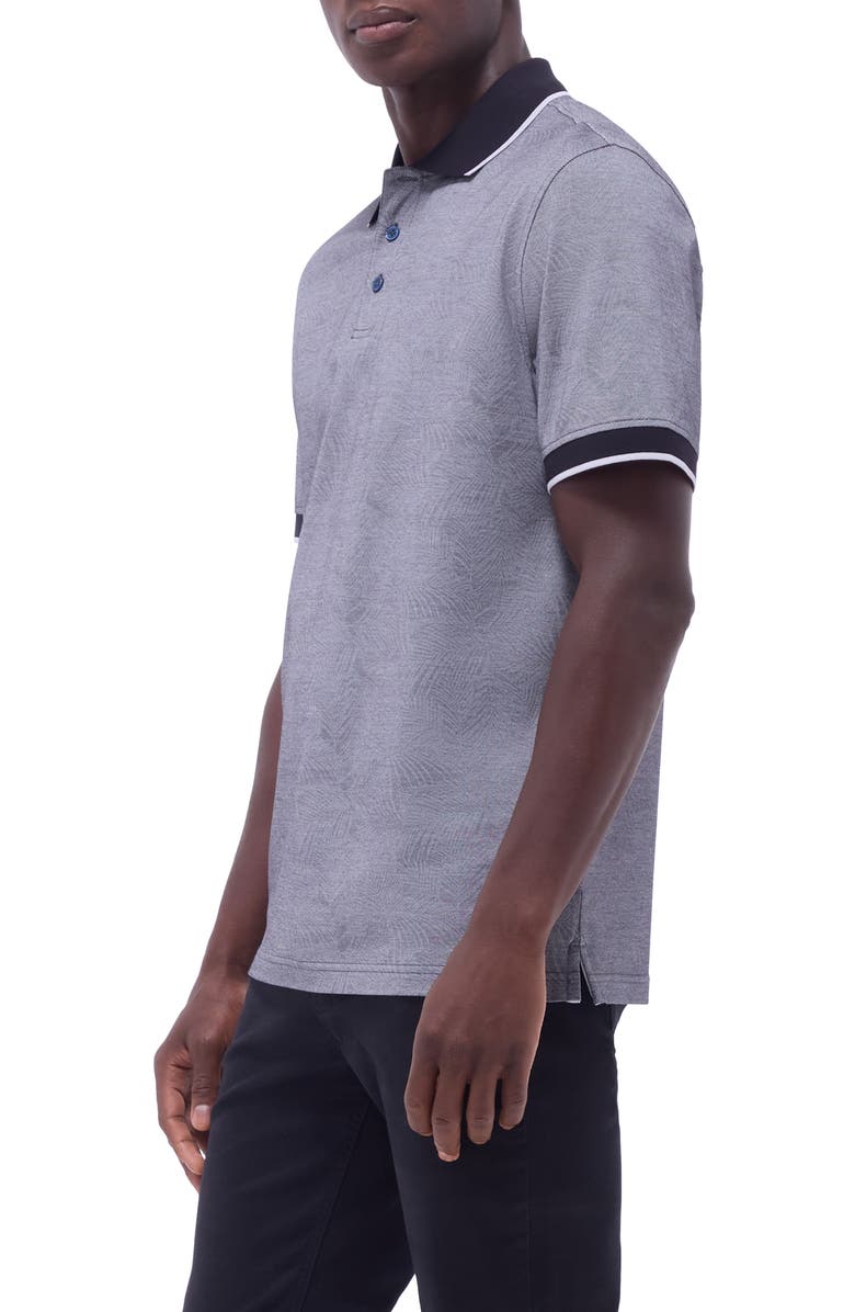 Bugatchi Bird
s Eye Leaf Pattern Cotton Polo, Alternate, color, Black