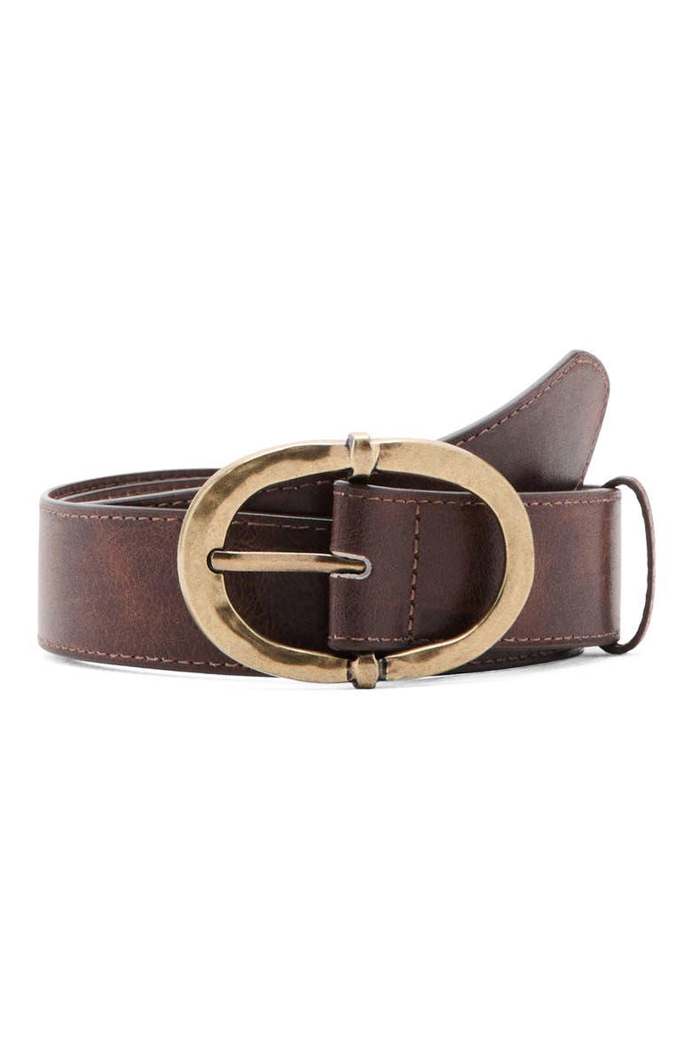 Hammered Buckle Faux Leather Belt, Main, color, BROWN