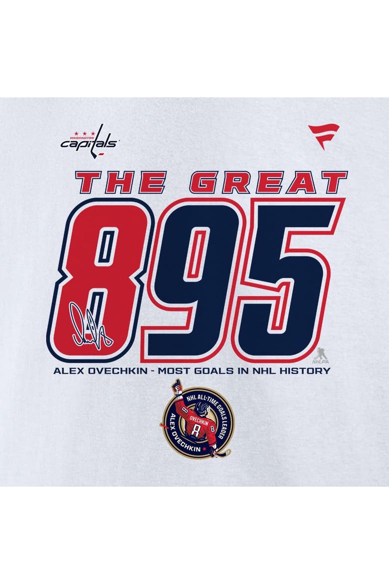 Men's Fanatics Alexander Ovechkin White Washington Capitals NHL All-Time Leading Goal Scorer The Great 895 Fleece Pullover Sweatshirt, Alternate, color, White