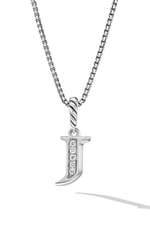 Pavé Initial Pendant Necklace in Sterling Silver with Diamond