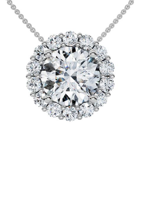 Certified 3 1/2Ct Halo Diamond Pendant Lab Grown 14k Gold Women's Necklace
