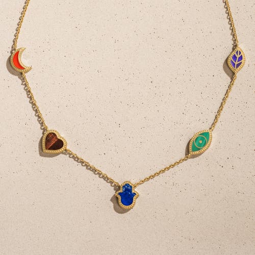 Karma And Luck Sublime Beauty Multi-symbol & Multi-gemstone Necklace In Gold/multicolor