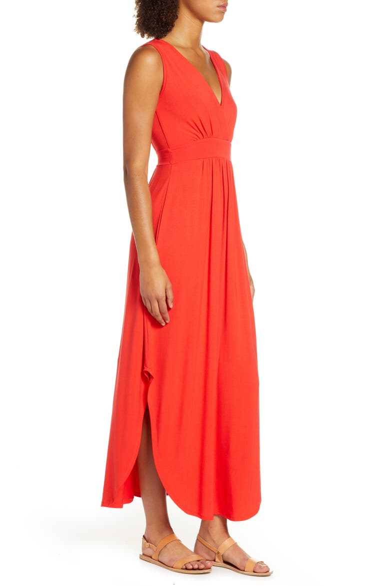 V-Neck Jersey Dress, Alternate, color, RED