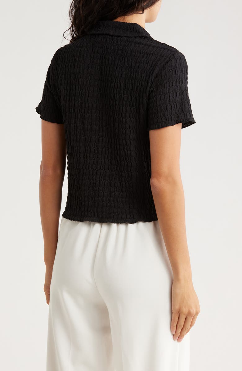 Muse Short Sleeve Textured Button-Up Crop Top, Alternate, color, Black