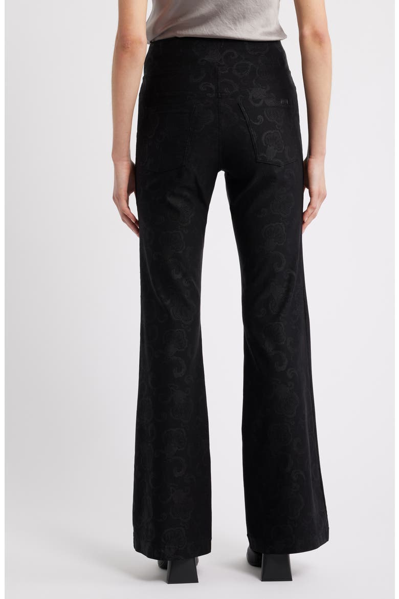 High Waist Etched Floral Flare Leg Pants, Alternate, color, BLACK